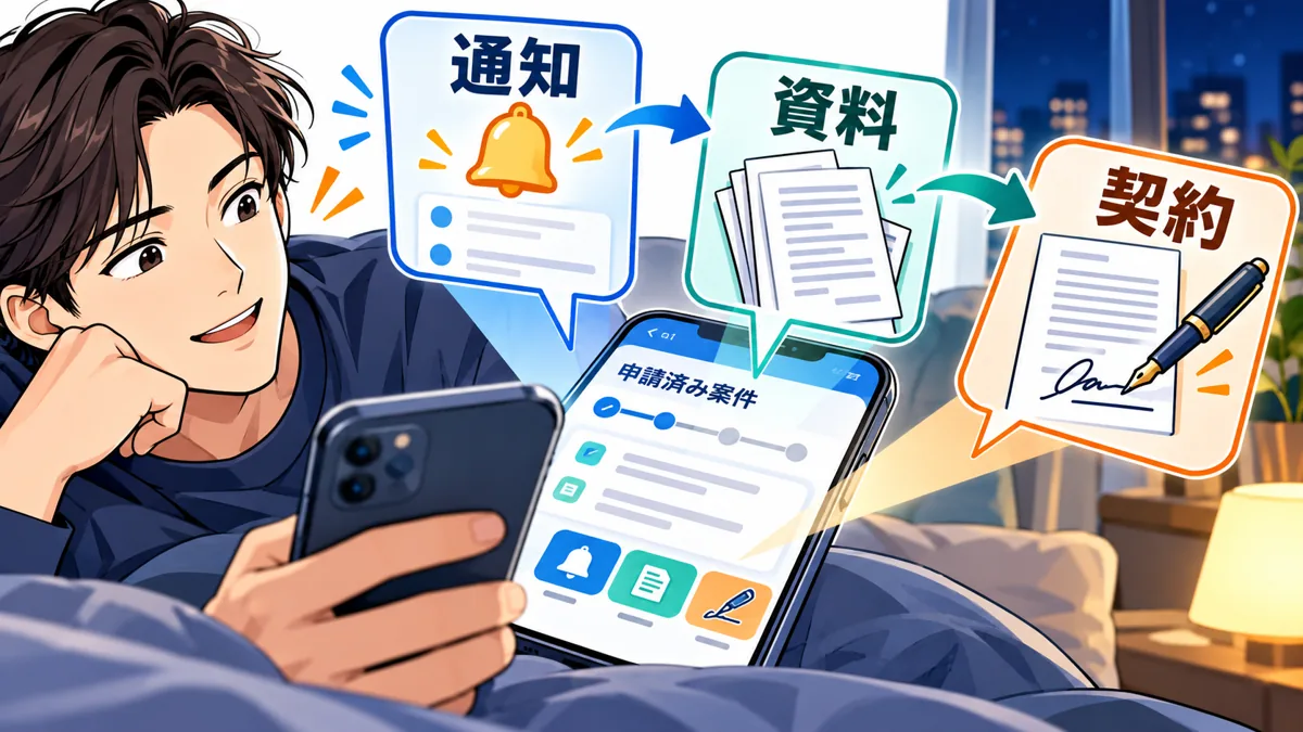 19時以降は新規の夜間審査と申請済み案件の進捗を分けるを説明する漫画図解