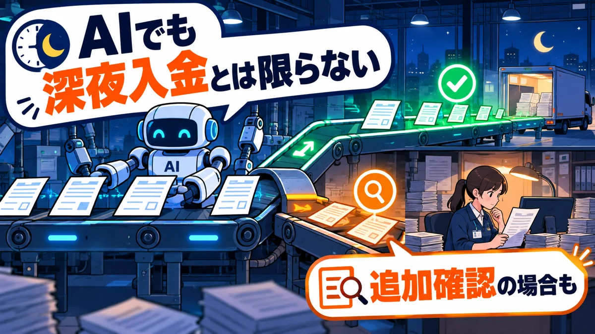 AI審査やオンライン完結でも深夜対応とは限らないを説明する漫画図解