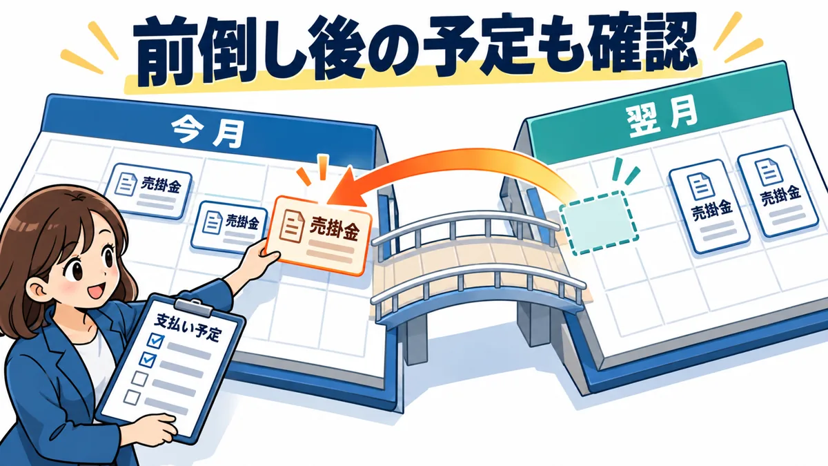 前倒しした売掛金を翌月の入金として二重計上しないを説明する漫画図解