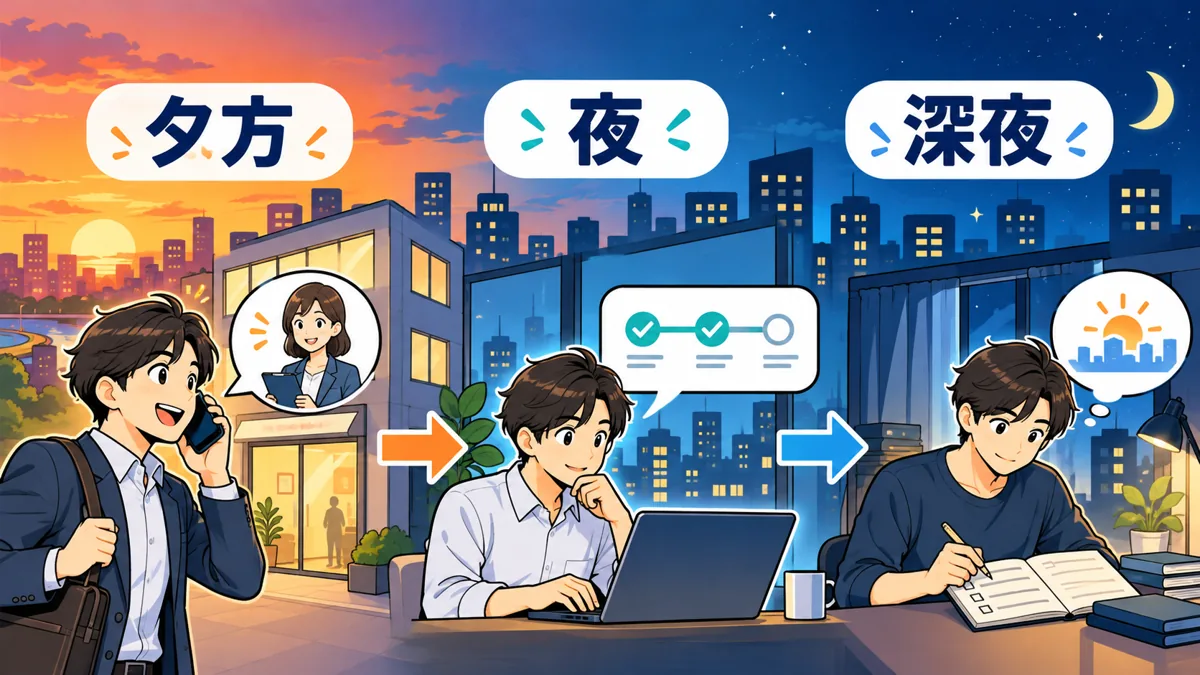 18時・19時以降・深夜のファクタリング申込は何から進める？を説明する漫画図解
