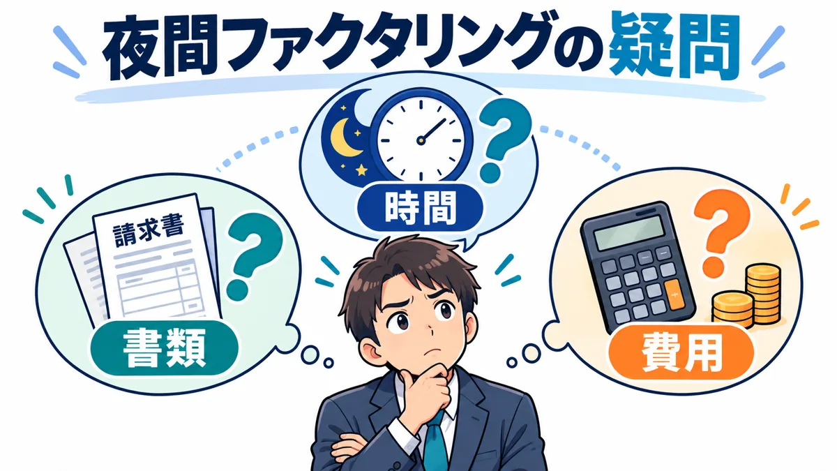 ファクタリングの夜間審査でよくある質問を説明する漫画図解