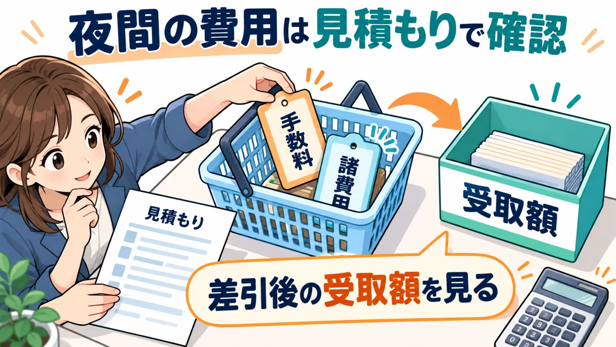 夜間だと手数料は高くなりますか？を説明する漫画図解