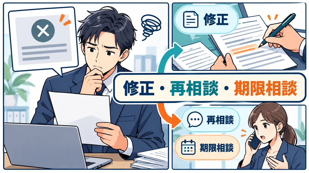 夜間の審査に通らなかったらどうすればよいですか？を説明する漫画図解