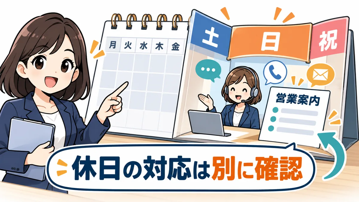 土日祝日の夜でもファクタリングは利用できますか？を説明する漫画図解