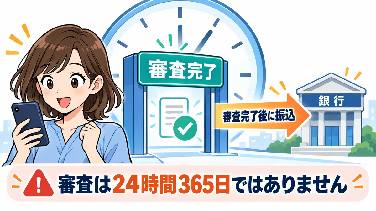 ラボル｜審査完了後の24時間365日振込と少額対応が特徴を説明する漫画図解