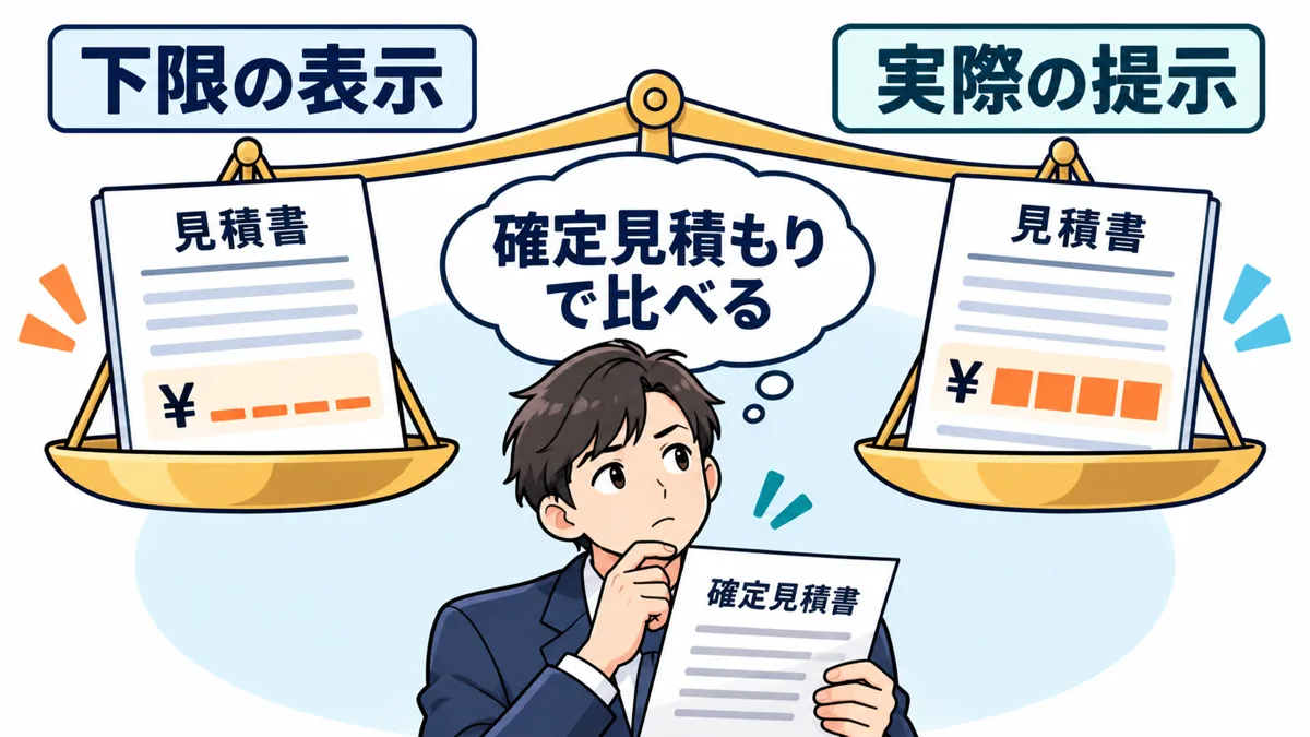 低い下限料率と一律料率は同じ条件で比べるを説明する漫画図解