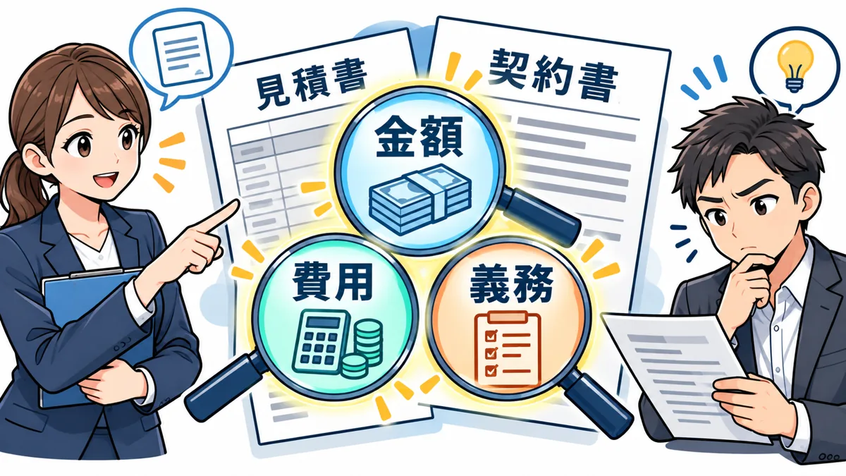 見積書と契約書で金額・送金・回収後の扱いを確認するを説明する漫画図解