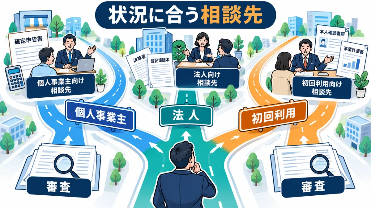 ファクタリング審査が不安なときは事業の状況に合う窓口を選ぶの図解